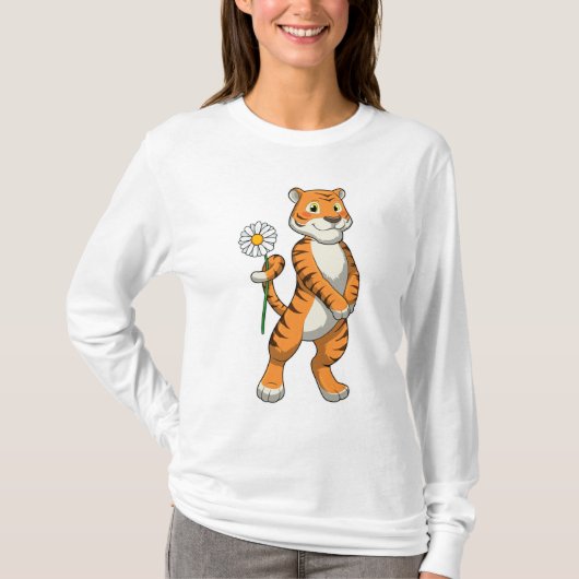 Tijger met Daisy Flower T-shirt (Voorkant)