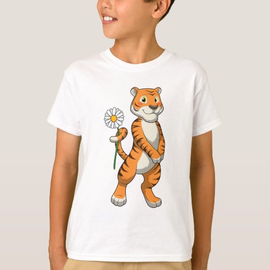 Tijger met Daisy Flower T-shirt (Voorkant)