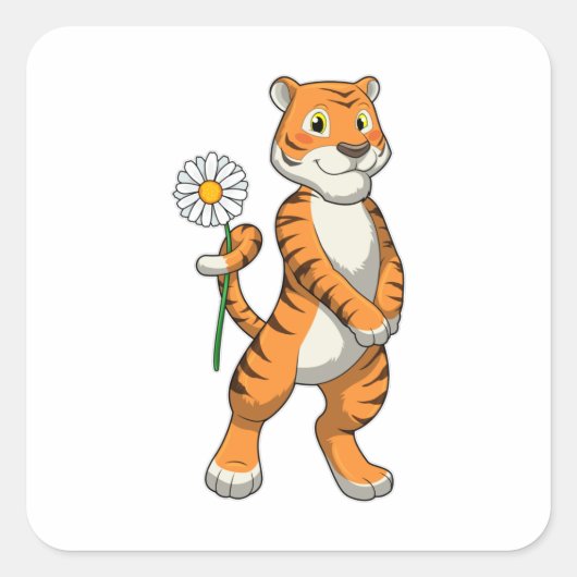 Tijger met Daisy Flower Vierkante Sticker (Voorkant)