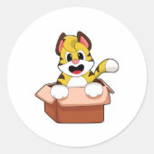 Tijger met doos ronde sticker (Voorkant)