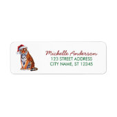 tijger met een kerstmuts kerst retouradres etiket (Voorkant)