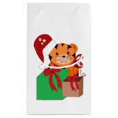 Tijger met een kerstmuts klein cadeauzakje (Achterkant)