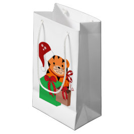 Tijger met een kerstmuts klein cadeauzakje