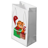 Tijger met een kerstmuts klein cadeauzakje (Achterkant Gekanteld)