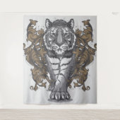 Tijger met Floral Art Deco Extra Large Tapestry Wandkleed (Voorkant)