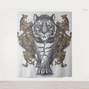 Tijger met Floral Art Deco Extra Large Tapestry Wandkleed