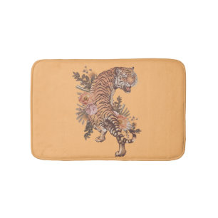 Tijger met florale vintage badmat
