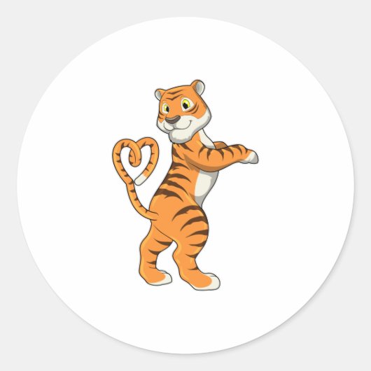 Tijger met hart ronde sticker (Voorkant)