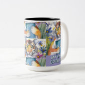 Tijger met het grote boek Two-Tone Coffee Mok (Voorkant rechts)