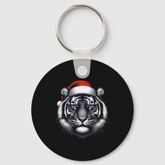 Tijger Met Kerstman Hoed Kerstmis Xmas Liefhebber Sleutelhanger (Voorkant)