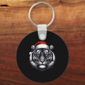 Tijger Met Kerstman Hoed Kerstmis Xmas Liefhebber Sleutelhanger (Voorkant)