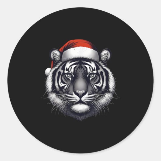 Tijger met kerstmuts kerstmis minnaar dierentuin h ronde sticker (Voorkant)