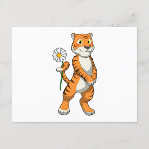 Tijger met madeliefje briefkaart