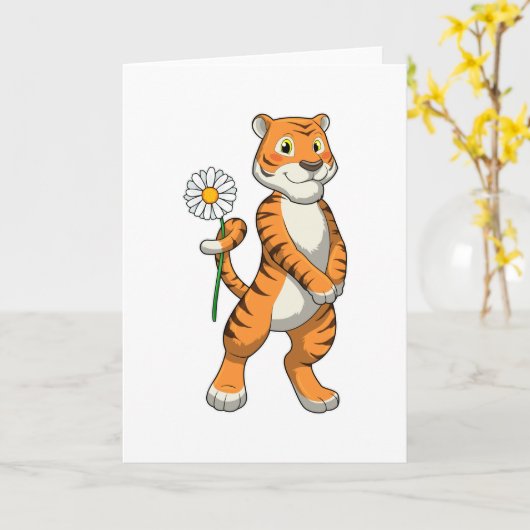 Tijger met madeliefjesbloem kaart (Gele Bloem)