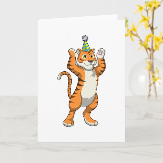 Tijger met partij pet kaart (Gele Bloem)