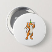 Tijger met partij pet ronde button 7,6 cm (Voorkant /achterkant)