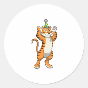 Tijger met partij pet ronde sticker