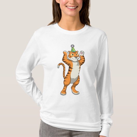 Tijger met partij pet t-shirt (Voorkant)