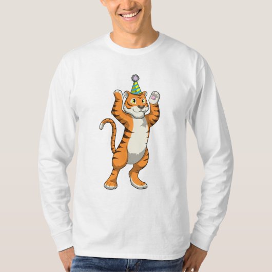 Tijger met partij pet t-shirt (Voorkant)