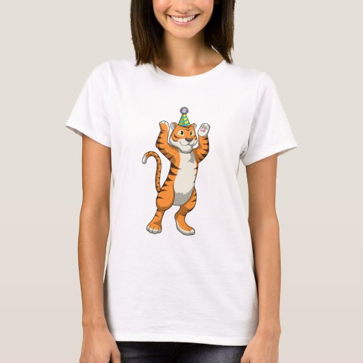Tijger met partij pet t-shirt (Voorkant)