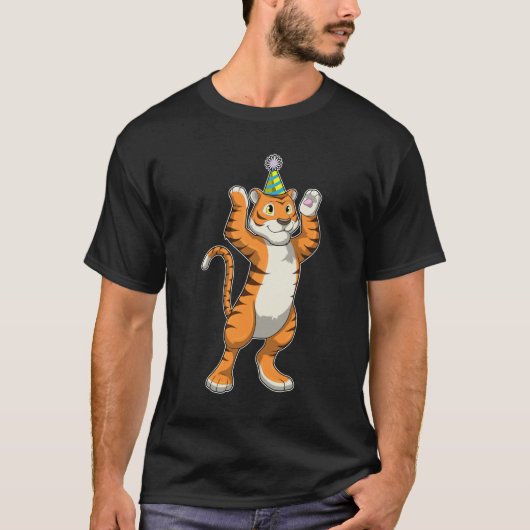 Tijger met partij pet t-shirt (Voorkant)