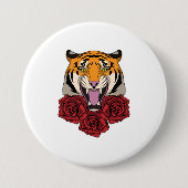 Tijger met Roos Ronde Button 7,6 Cm (Voorkant)