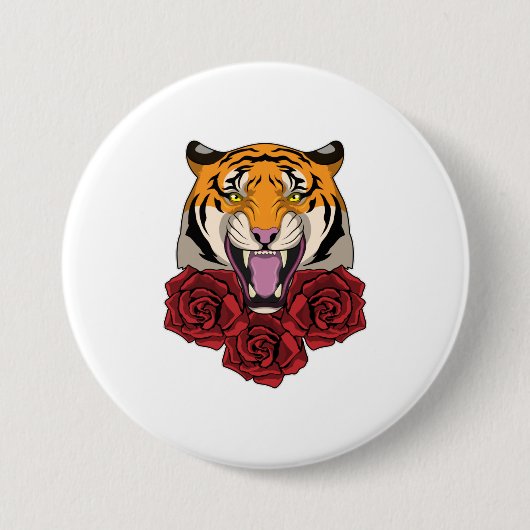 Tijger met Roos Ronde Button 7,6 Cm (Voorkant)