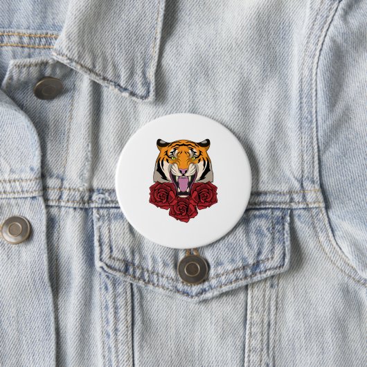 Tijger met Roos Ronde Button 7,6 Cm (In situ)