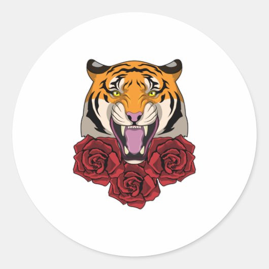 Tijger met Roos Ronde Sticker (Voorkant)
