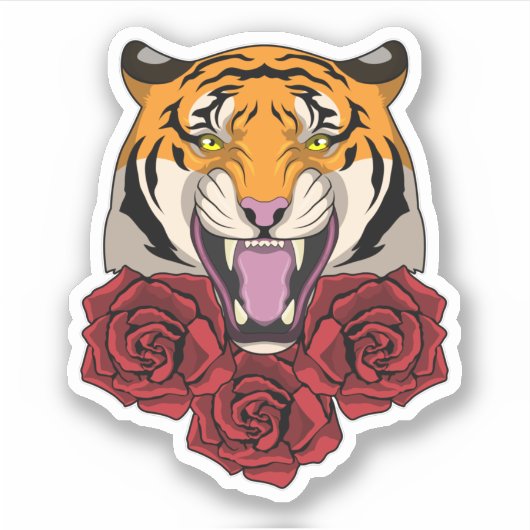 Tijger met Roos Sticker (Voorkant)