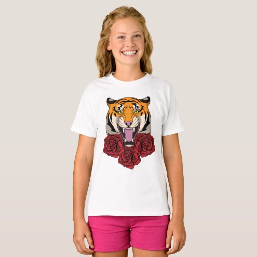 Tijger met Roos T-shirt (Voorkant volledig)