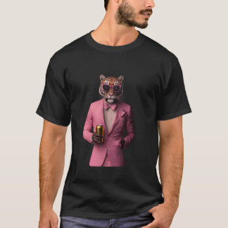 Tijger met roze pak en zonnebril t-shirt