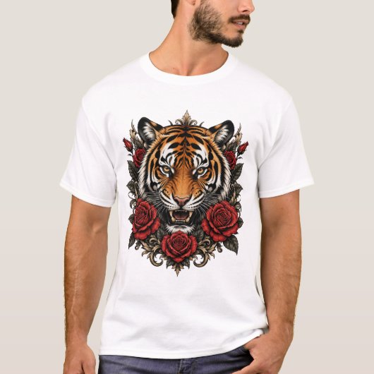 tijger met rozen t-shirt (Voorkant)