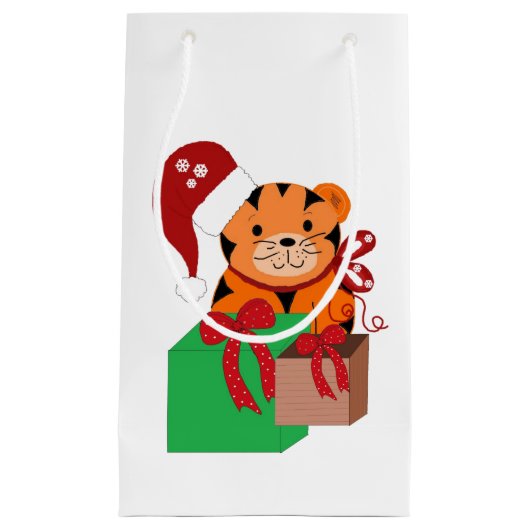 Tijger met Santa Hat Klein Cadeauzakje (Voorkant)