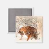 Tijger met sneeuw in wintersneeuw magneet (Voorkant / Achterkant)