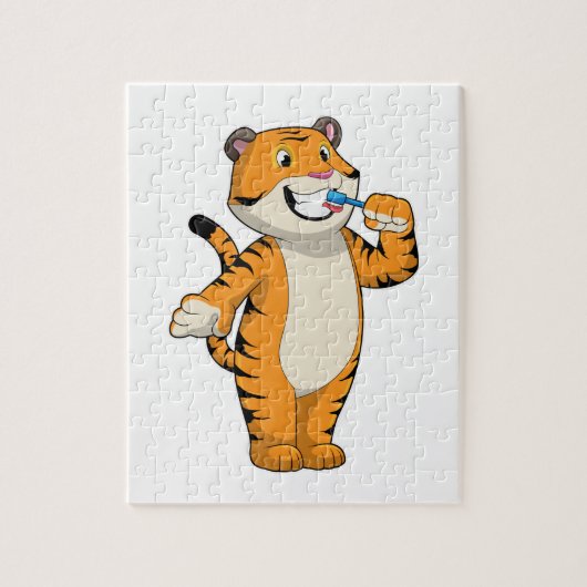 Tijger met tandenborstel legpuzzel (Verticaal)