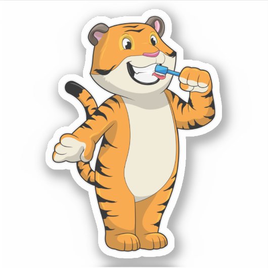 Tijger met tandenborstel sticker (Voorkant)
