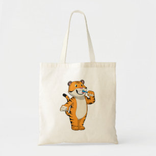 Tijger met tandenborstel tote bag