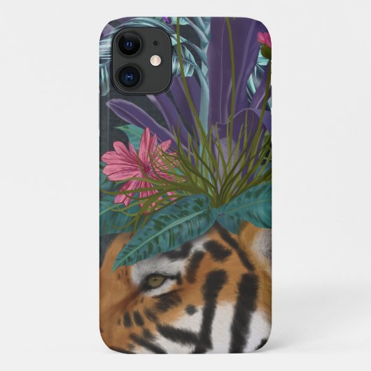 Tijger met tropisch hoofddeksel Case-Mate iPhone case (Achterkant)