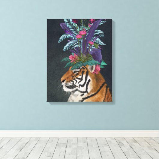 Tijger met tropische kop canvas afdruk (Insitu (Houten vloer))