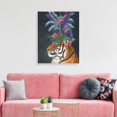 Tijger met tropische kop canvas afdruk (Insitu (Woonkamer))