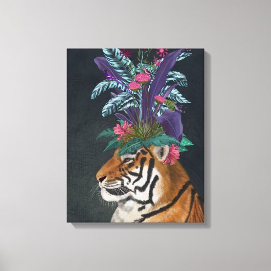 Tijger met tropische kop canvas afdruk (Voorkant)