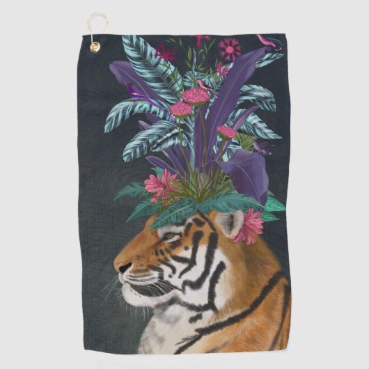 Tijger met tropische kop golfhanddoek (Voorkant)