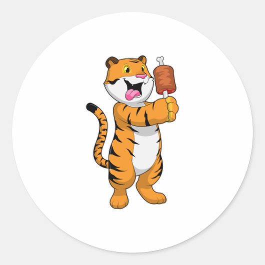 Tijger met vlees ronde sticker (Voorkant)