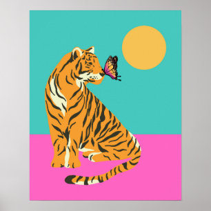 Tijger met vlinder Funky Art Print
