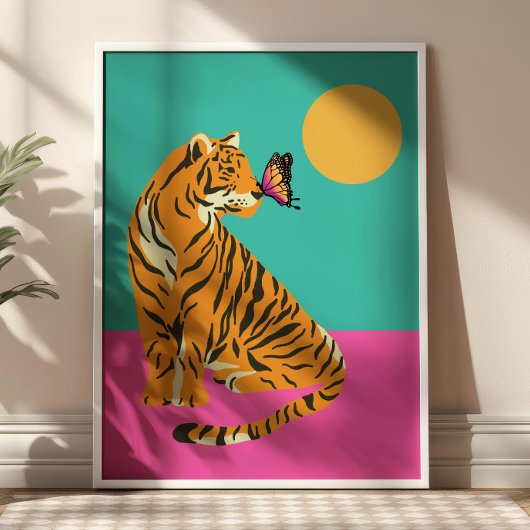 Tijger met vlinder Funky Art Print