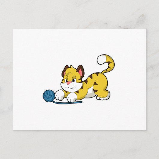 Tijger met wol garen bal briefkaart (Voorkant)