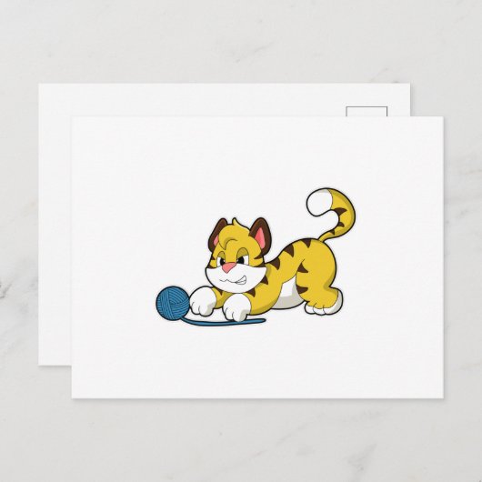 Tijger met wolgaren bal briefkaart (Voorkant / Achterkant)