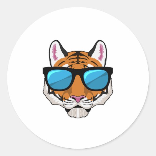 Tijger met zonnebril ronde sticker (Voorkant)
