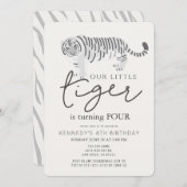 Tijger Modern Cream Kids Birthday Uitnodiging (Voorkant / Achterkant)